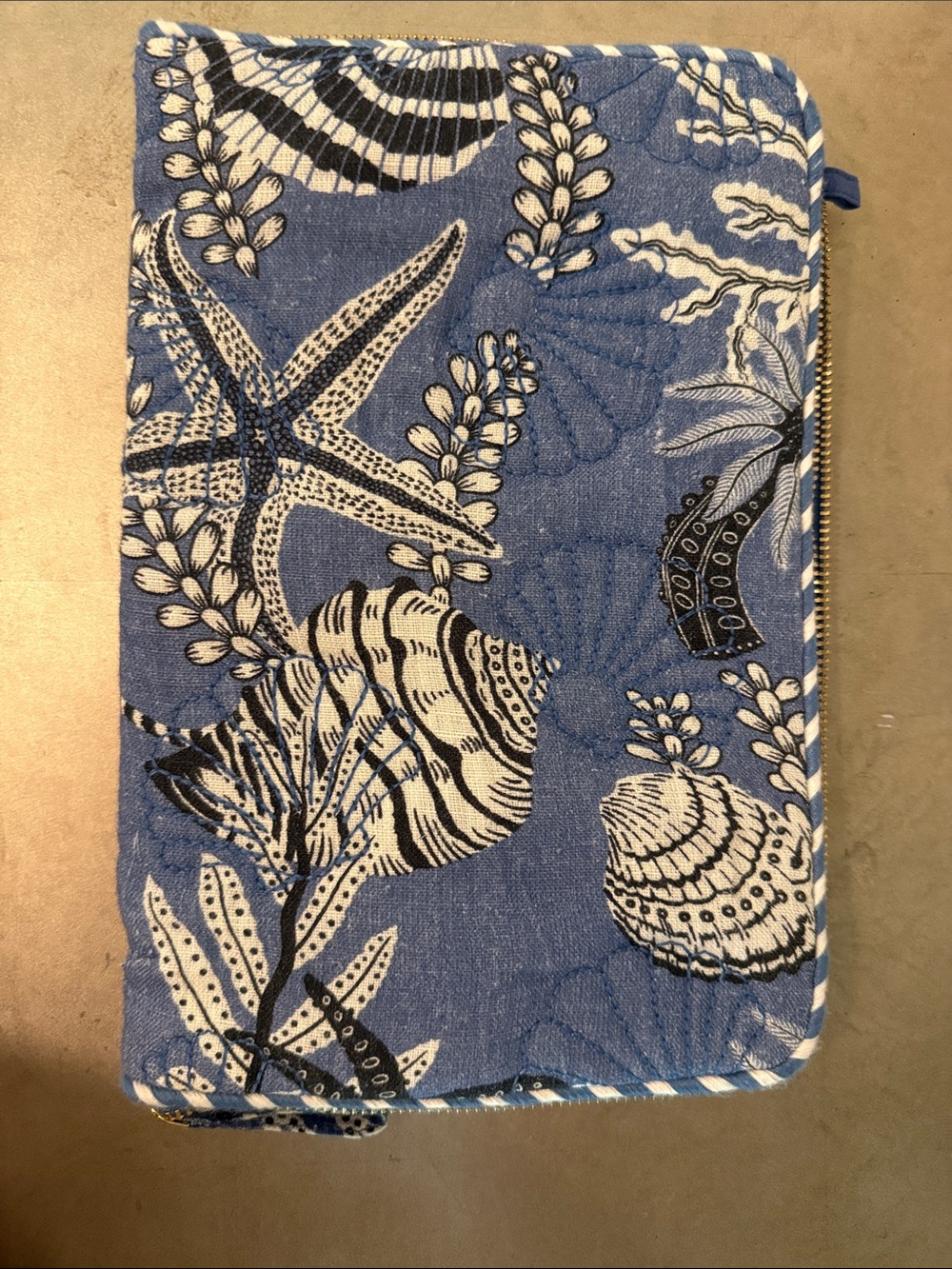 Sezane Blue Seashell Quilted Pouch